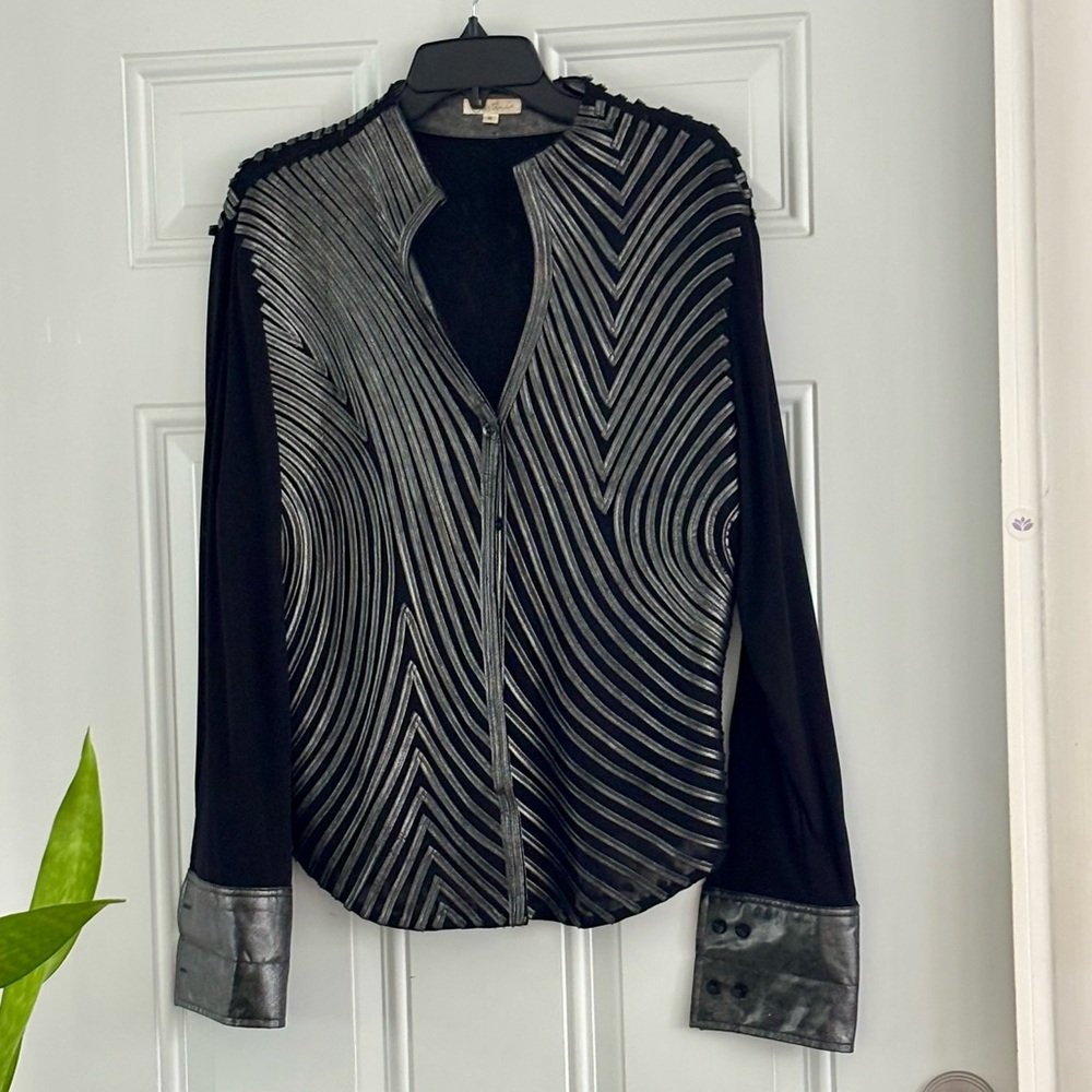 Obstinee Ribbon Jacket Women 14 Vintage Black Long Sleeve 22” pit to pit 24.8”H